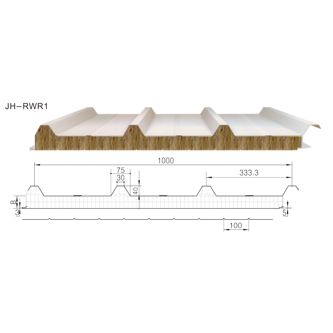 纯岩棉屋面夹芯板JH-RWR1